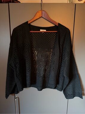 Capri Black Crochet Open Knit Cardigan Size XL.